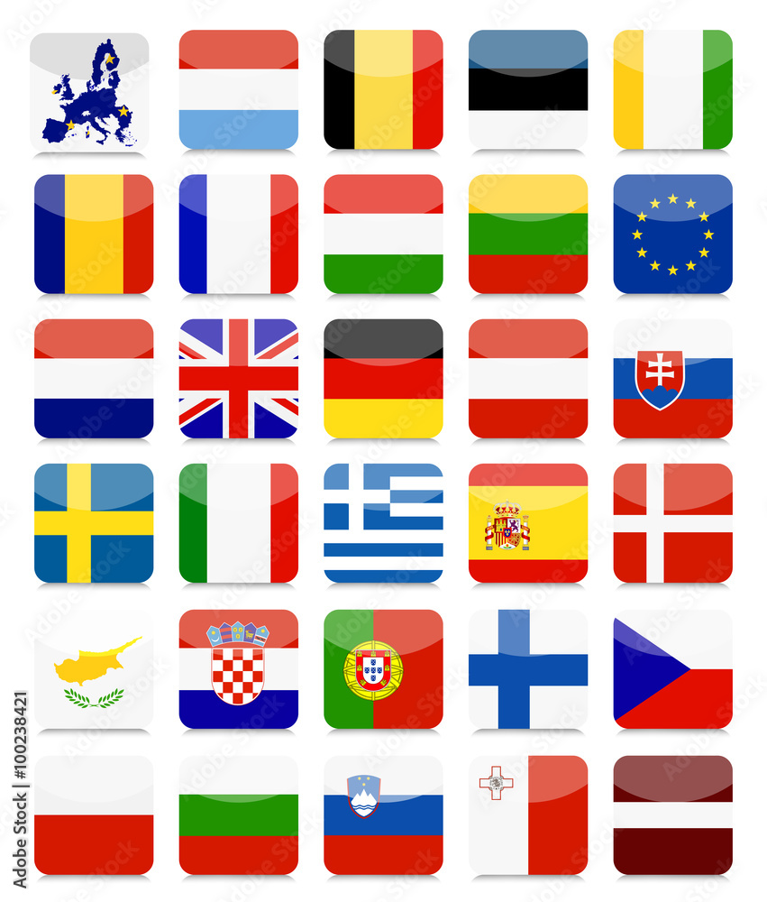 Naklejka premium EU Flags Flat Square Icon Set