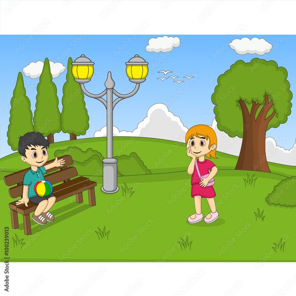 Children at the park cartoon