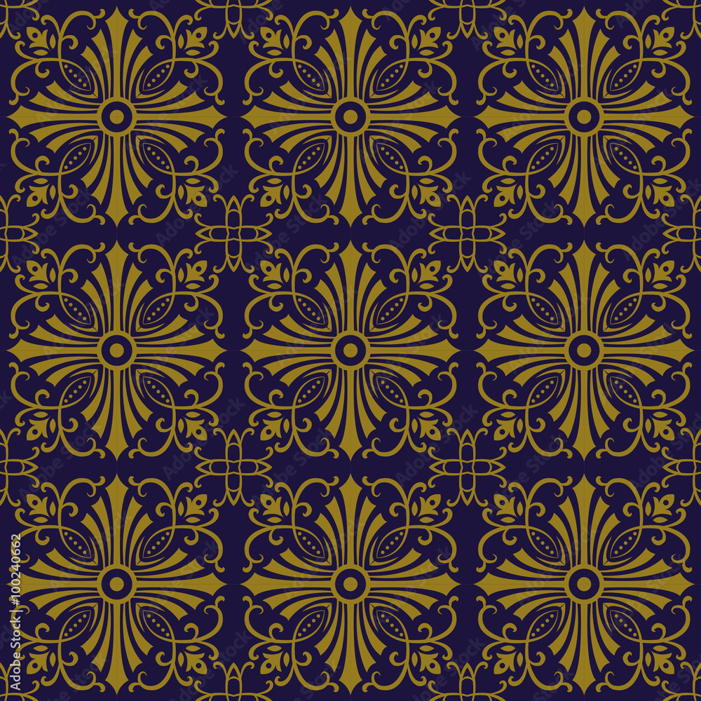Elegant antique background image of cross spiral vine kaleidoscope pattern.
