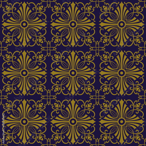 Elegant antique background image of cross spiral vine kaleidoscope pattern. 
