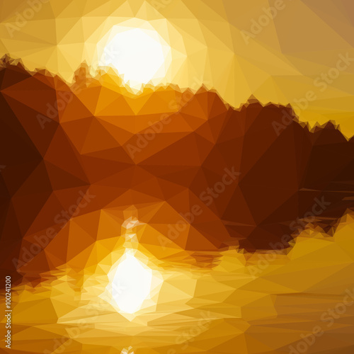 Low poly design triangular sunset river sun water yellow polygon