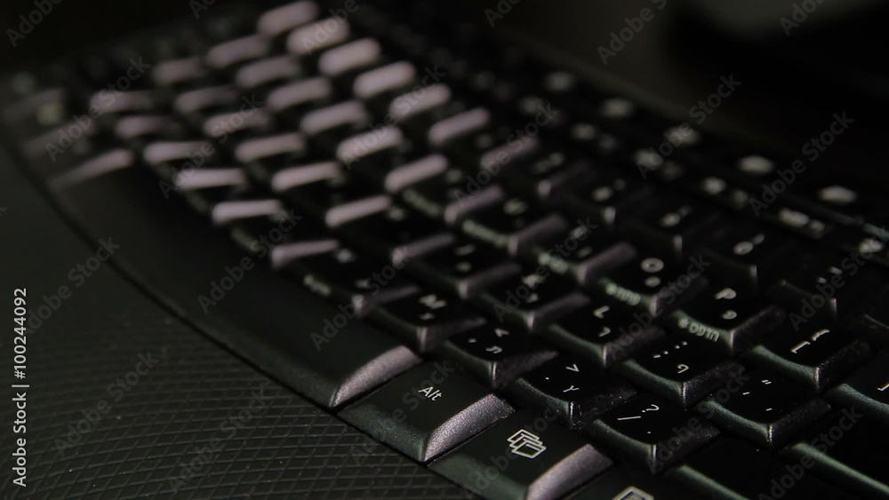 keyboard with letters in Hebrew and English - Wireless keyboard - Right side View - Close up - Changing Focus keyboard with letters in Hebrew and English - Wireless keyboard - Right side View - Close up - Changing Focus
