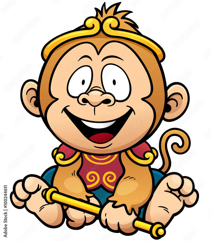 Obraz premium Vector illustration of monkey king cartoon