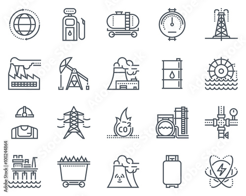 Energy industry icon set suitable for info graphics, websites and print media. Black and white flat line icons.