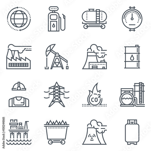 Energy industry icon set suitable for info graphics, websites and print media. Black and white flat line icons.