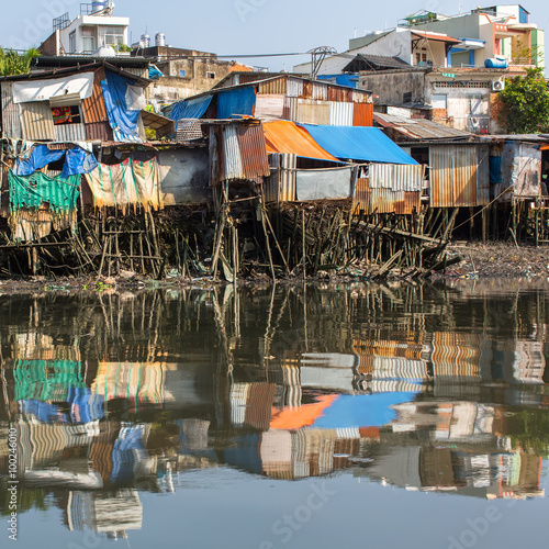 City's Slums view from the Saigon river, Ho Chi Minh City, Vietnam.