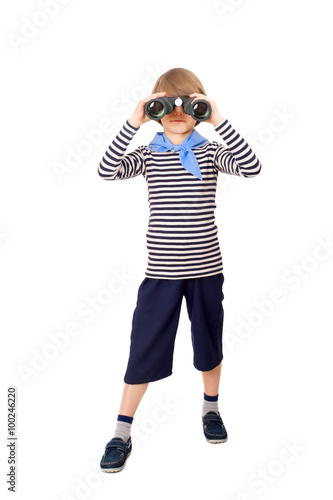 little sailor looking through binoculars