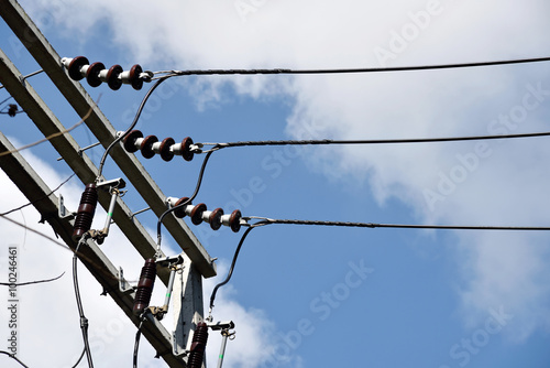 Power transformer on ceramic and porcelain insulators wire line