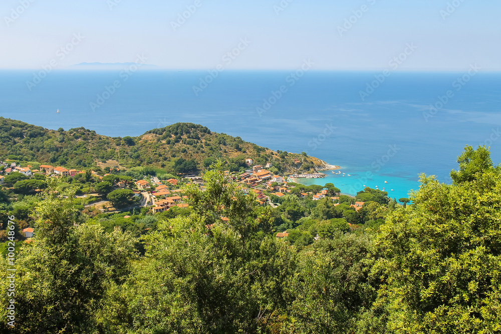 Coast of Tyrrhenian Sea on Elba Island, Italy. View to San Andre