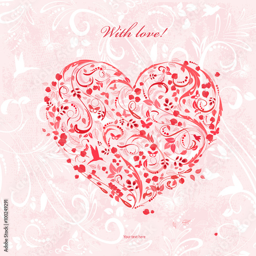 invitation card with a red foliage heart for your design