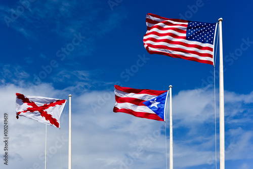 Flags atop El Morro Fortress Puerto Rico