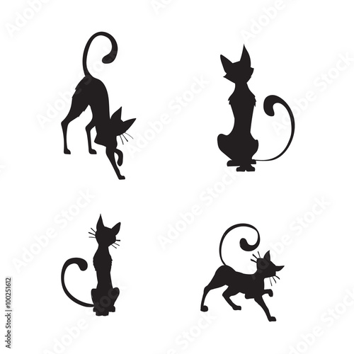 wall stickers funny silhouettes, vector, pattern interior cat