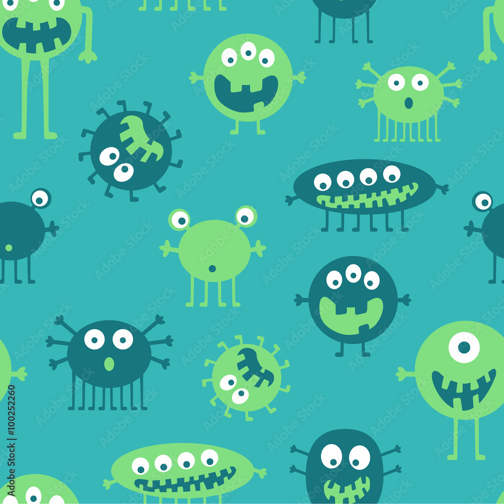 Naklejka premium Funky monster set in a repeat pattern - Vector illustration