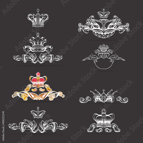 crown vector, decorative elements in vintage style for decoration layout, framing, for text for advertising, vector illustration hands
