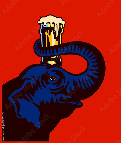 Cartoon elephant holding beer glass pint on head with trunk vector illustration