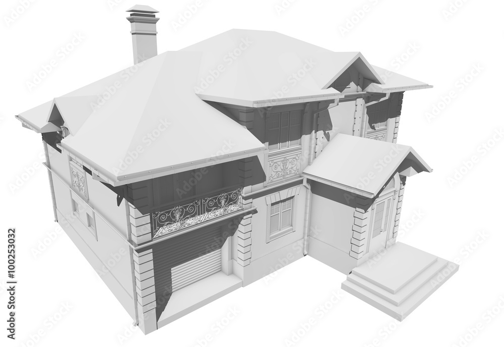 Белый макет коттеджа, частного дома - вид сверху Иллюстрация Stock | Adobe  Stock