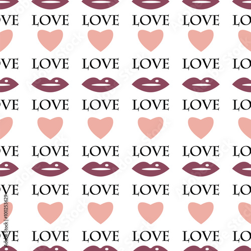 Seamless pattern with hearts and lips for Valentine's Day