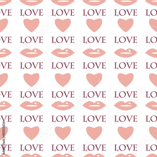 Seamless pattern with hearts and lips for Valentine's Day