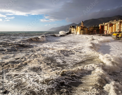 camogli glimpse with rough sea