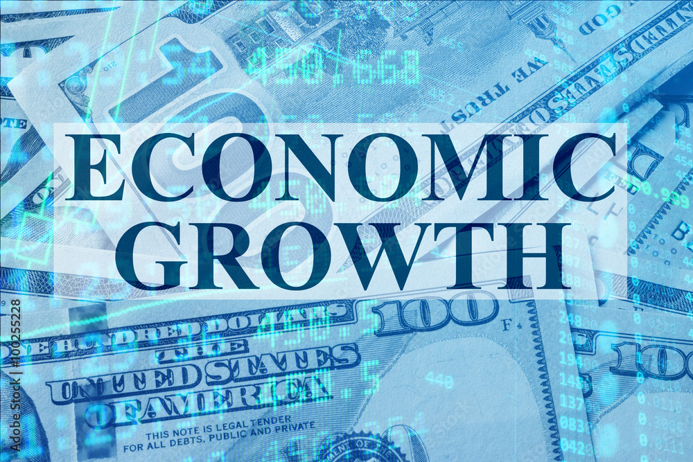 Naklejka premium Words Economic growth with the financial data on the background. 