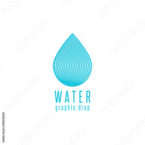 Water drop logo line blue design element, creative clean natural mineral aqua emblem