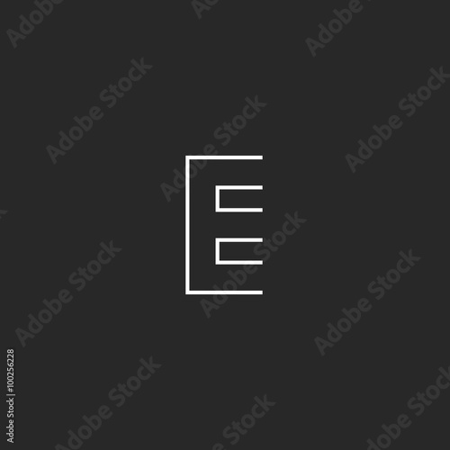 Letter E logo mocup monogram, outline emblem design element, thin line black and white modern geometric shape