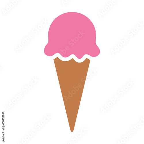 Ice cream cone with one strawberry scoop flat color icon for food apps and websites