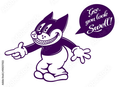 Vintage toons: retro cartoon cat character smiling with pointing finger, classic  cartoon style Stock Vector | Adobe Stock