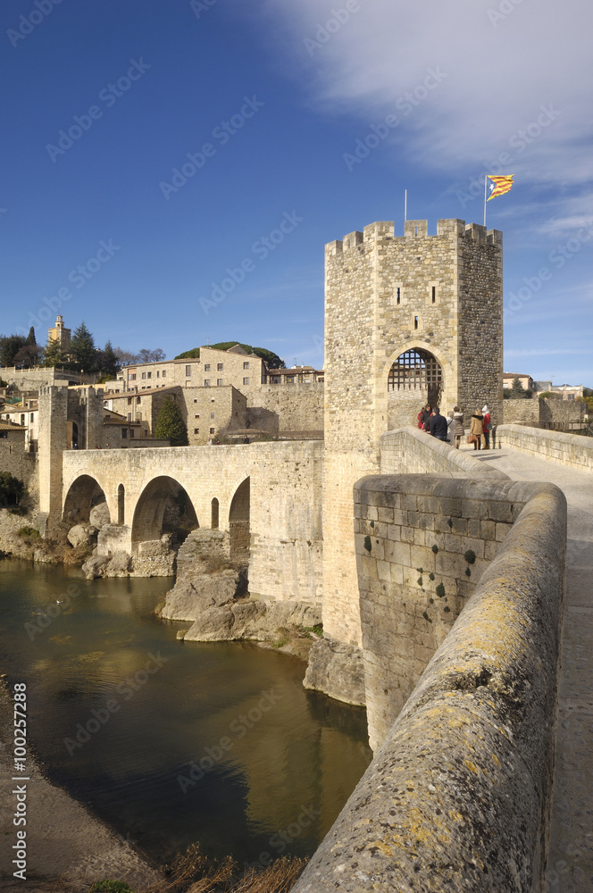 medieval bridge and village of Besalú in La Garrotxa, Girona, Spain
