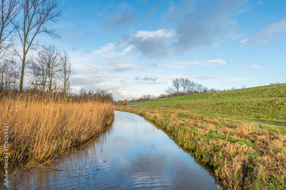 Colorful autumn landscape next to a dike