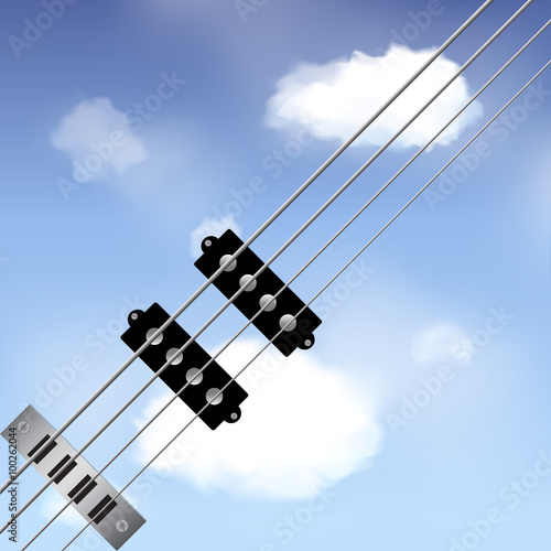 Bass guitar strings over sky