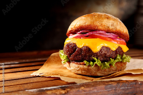 Delicious traditional cheeseburger photo