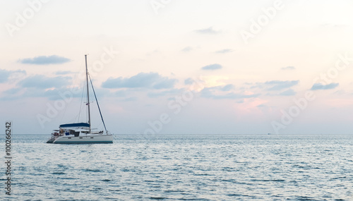 Single Yacht at The Corner in The Sea