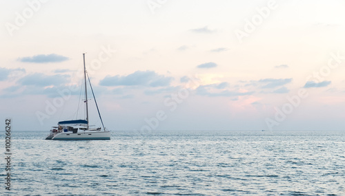 Single Yacht at The Corner in The Sea