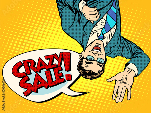 Crazy sale announcement man upside down
