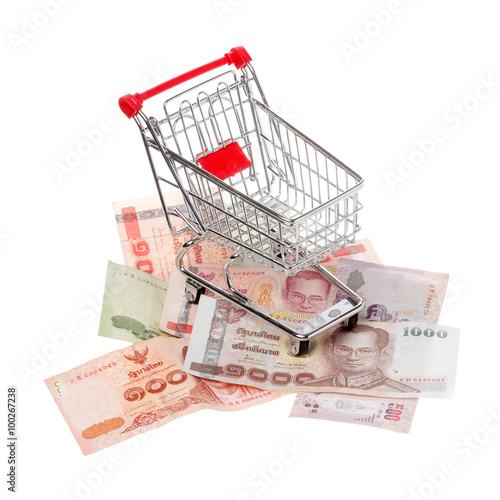 Shopping cart on Thai banknotes