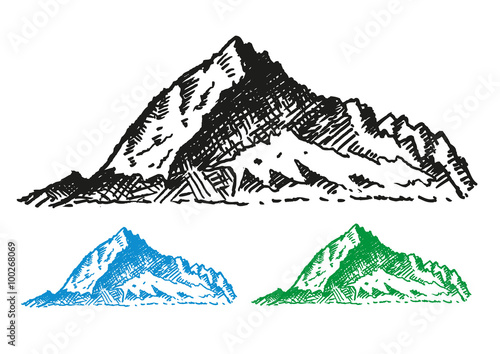 Mountain Ranges Hand drawn style vector. Editable Clip Art and jpg illustration. Isolated on white background