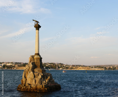 Monument to sunken ships closeup in sunset light, Sevastopol, Russia 