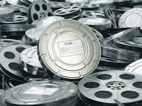 Εκτύπωση καμβά Cinema or movie concept. Video reels background. Films collectio
