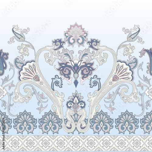 Seamless paisley pattern, decorative ethnic border for textile, wrapping, wallpaper
