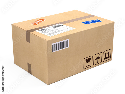 cardboard box package parcel isolated on white - shipping concept