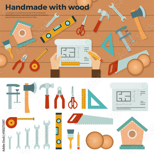 Tools for Handmade with Wood. Hobby Concept