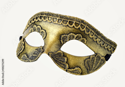 Gold Venetian Carnival half mask isolated on white background