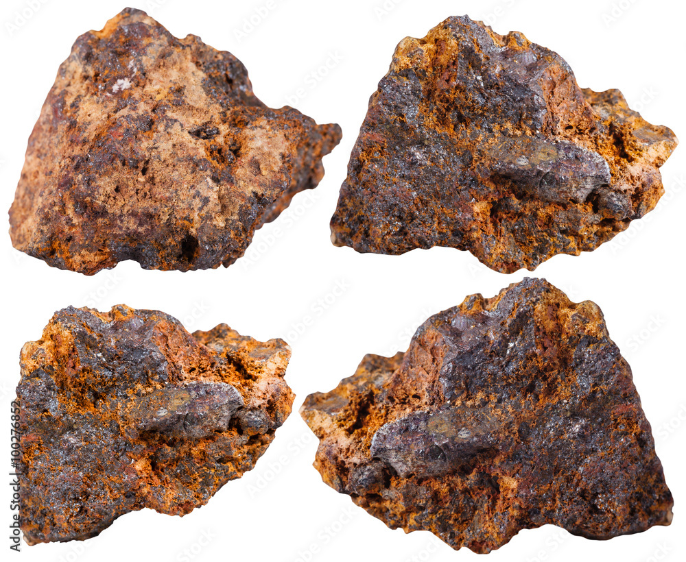 four pieces of hematite (haematite) mineral stone