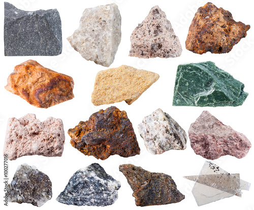 set of 15 mineral stones isolated