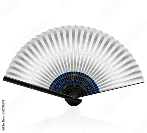 Silvery folding fan - elegant, stylish, posh. Isolated vector illustration on white background.