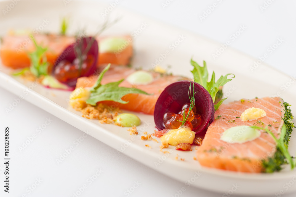 Smoked salmon in modern cuisine style Smoked salmon in modern cuisine style