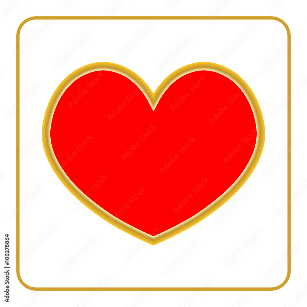 Heart icon. Golden and red sign isolated on white background. Symbol of love, happiness and health. Gold fashion printing design for Valentine day or wedding card. Concept in modern style. Heart icon. Golden and red sign isolated on white background. Symbol of love, happiness and health. Gold fashion printing design for Valentine day or wedding card. Concept in modern style.