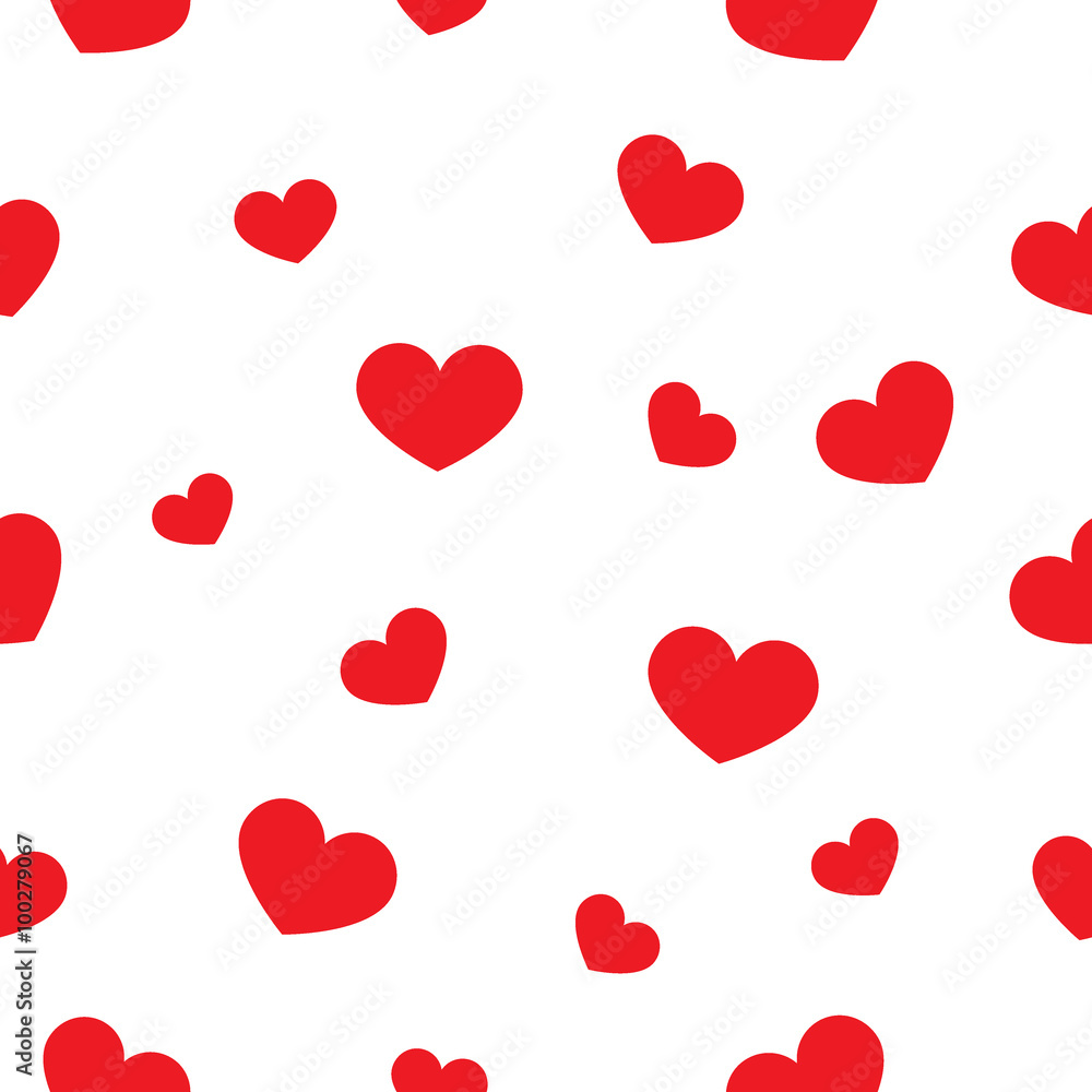 Red big and small hearts. Seamless pattern on white background. Fashion graphics design. Stylish Valentine day print concept for fabric, background, wallpaper, other print production. Red big and small hearts. Seamless pattern on white background. Fashion graphics design. Stylish Valentine day print concept for fabric, background, wallpaper, other print production.