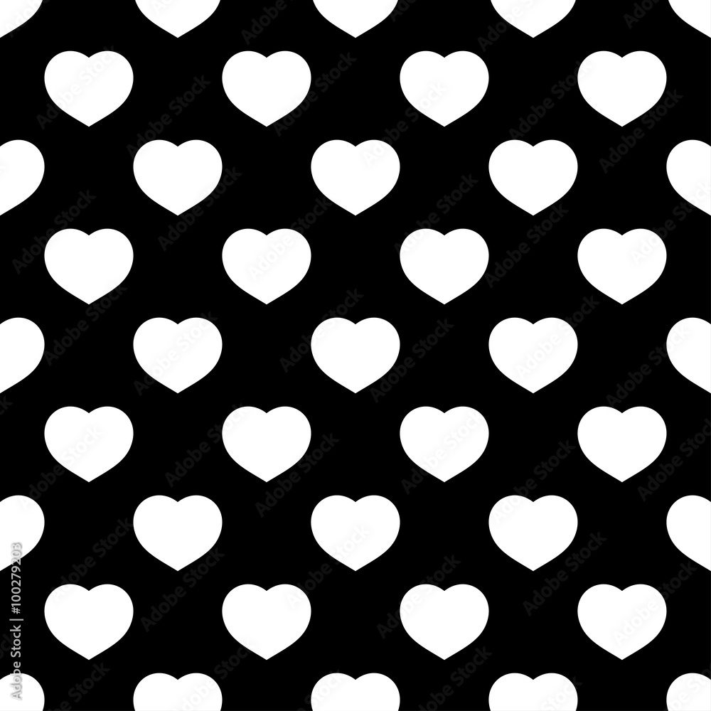 White hearts seamless pattern on black background. Fashion love graphics  design. Modern stylish texture. Valentine day print concept. Template for  fabric, background, wallpaper. illustration Stock Illustration | Adobe Stock